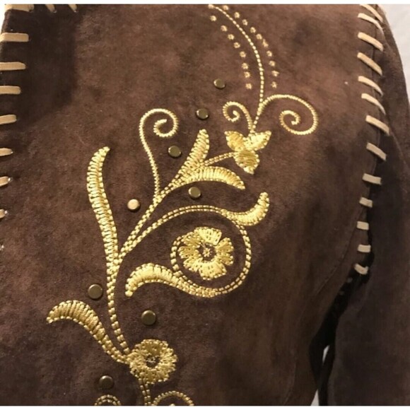 Roper NWT Leather Brown Jacket Embroidered Embellished Coats Open Size L - Picture 4 of 8